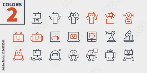 Robots Pixel Perfect Well-crafted Vector Thin Line Icons 48x48 Ready for 24x24 Grid for Web Graphics and Apps with Editable Stroke. Simple Minimal Pictogram Part 1