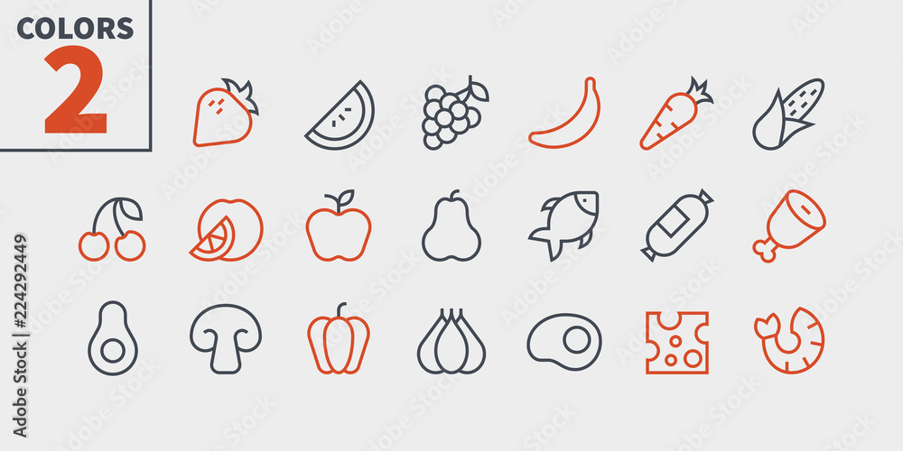 Fototapeta Food UI Pixel Perfect Well-crafted Vector Thin Line Icons 48x48 Ready for 24x24 Grid for Web Graphics and Apps with Editable Stroke. Simple Minimal Pictogram Part 3-3