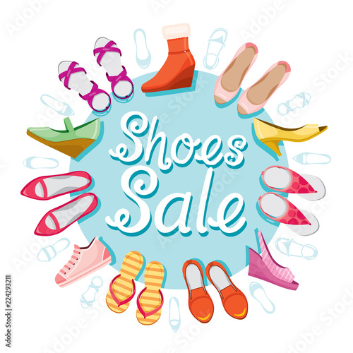 Women's Shoes Sale, Blue Background On Circle Frame, Footwear, Fashion, Objects