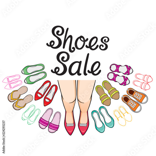 Women's Shoes Sale With Woman Legs And Lettering, Footwear, Fashion, Objects