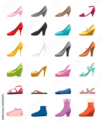Set Of Different Types Of Women's Shoes, Side View, Footwear, Fashion, Objects