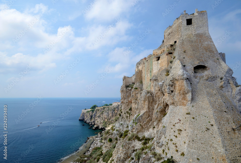 Puglia, Italy, Torrione dei Cavalieri of San Nicola Island in the Tremiti archipelago in a summer day