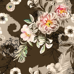 Handdoek met foto Bruin patronen Aquarel doodle bloemen paisley patroon  © Tanya Syrytsyna