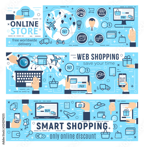 Web shopping e-commerce infographics, vector