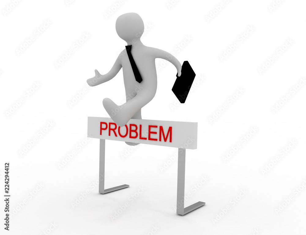 Businessman jumping over a hurdle obstacle titled Problems Businessman jumping over a hurdle obstacle titled Problems