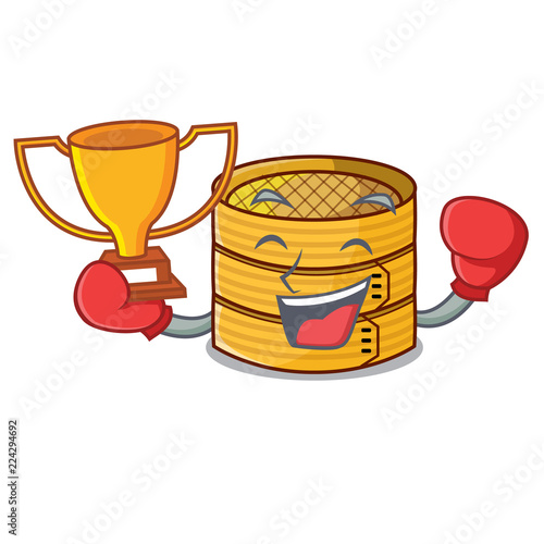 Boxing winner wooden steamed food container on cartoon
