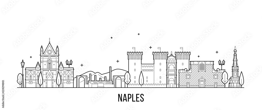 Naples skyline Italy city buildings vector linear