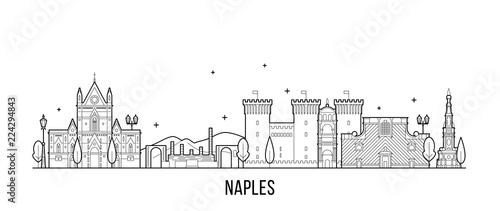 Naples skyline Italy city buildings vector linear