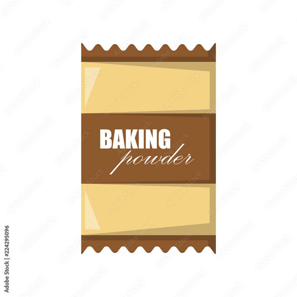 Vector cartoon illustration with isolated baking powder in bag. Vector