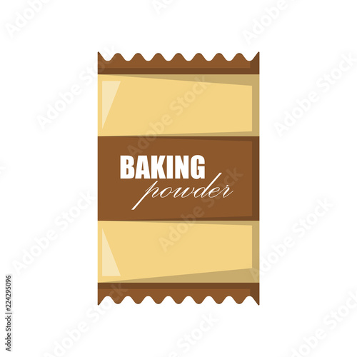 Vector cartoon illustration with isolated baking powder in bag. Vector baking or pastry ingredient icon isolated on white background. Cartoon cooking ingredient object