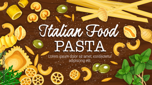 Italian pasta on board vector poster