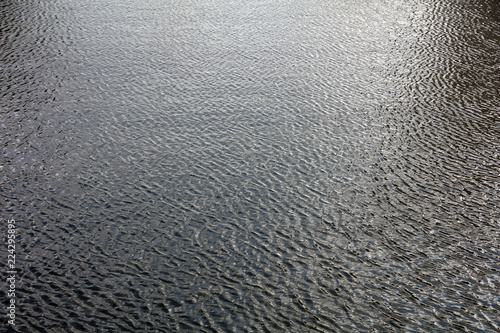 City river water background in the afternoon with rippled dark surface