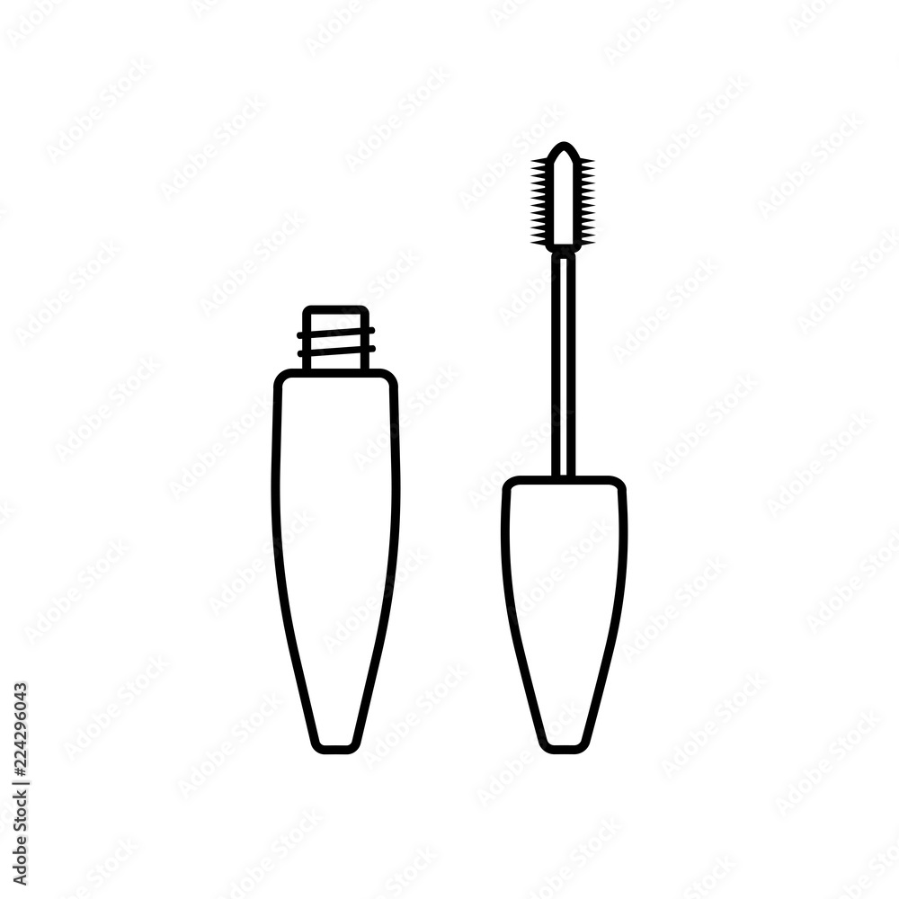 Vecteur Stock Vector illustration of mascara volume brush and bottle for  make up eyes in white color with black line details | Adobe Stock
