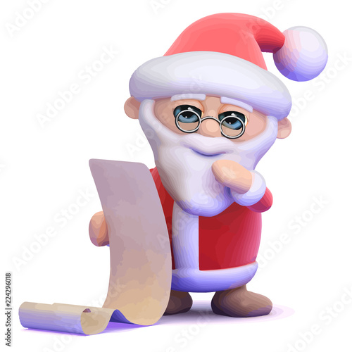 Vector 3d Santa reads a list of good boys and girls