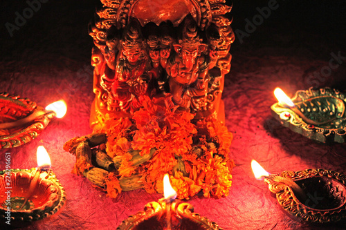 hindu god laxmi and ganesha woshiping on diwali festival