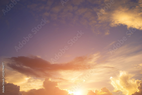 Evening sun with sky with clouds For background