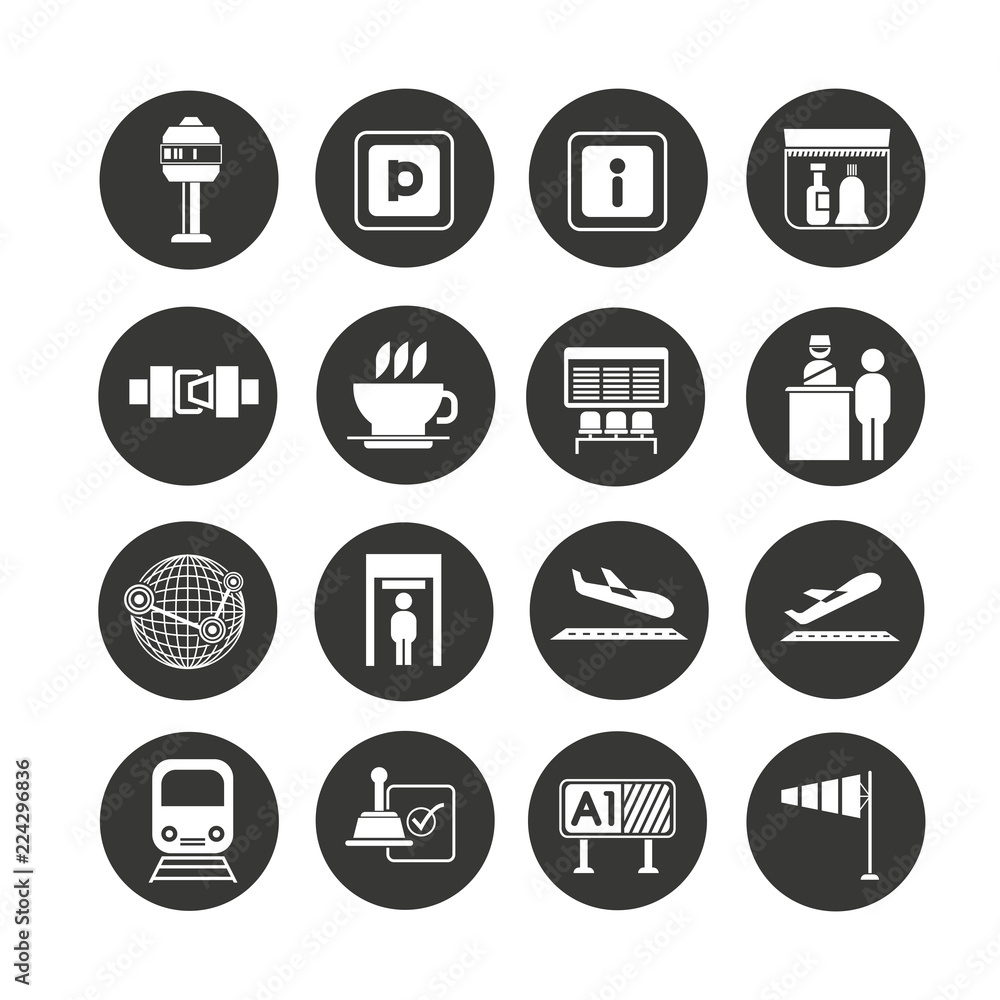 airport icon set in circle buttons airport icon set in circle buttons