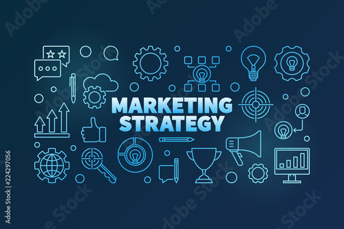 Marketing Strategy vector blue linear horizontal illustration