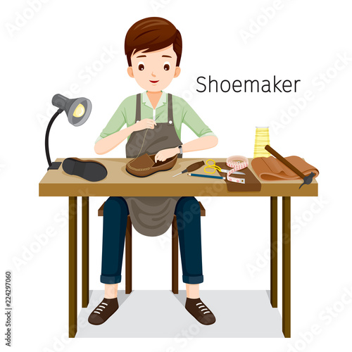 Shoemaker Repairing Man Shoes, He Sewing On Shoe, Footwear, Fashion, Objects, Occupation, Profession, Working