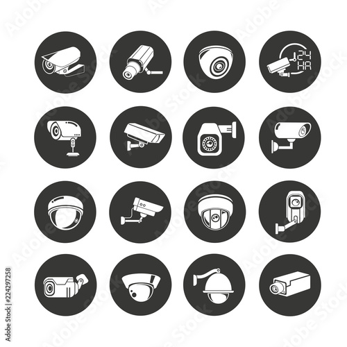 cctv icon set in circle button