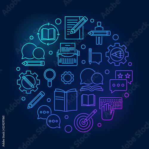 Content writer vector creative circular outline illustration