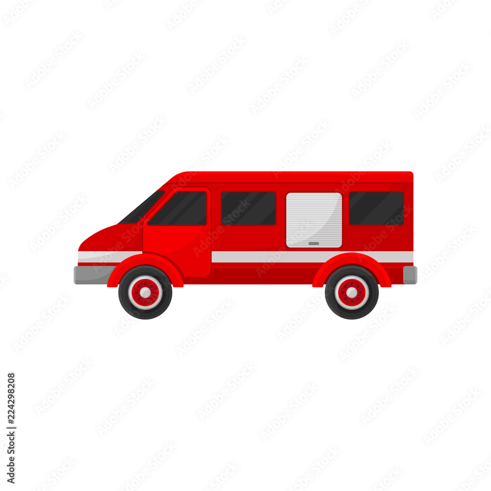 Red fire van, emergency vehicle, side view vector Illustration on a white background