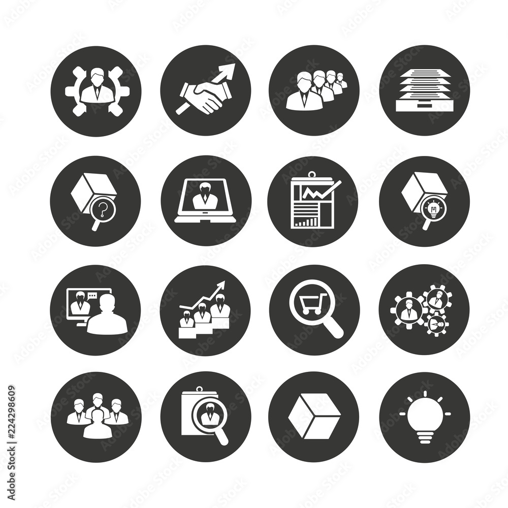 business management icon set in circle button