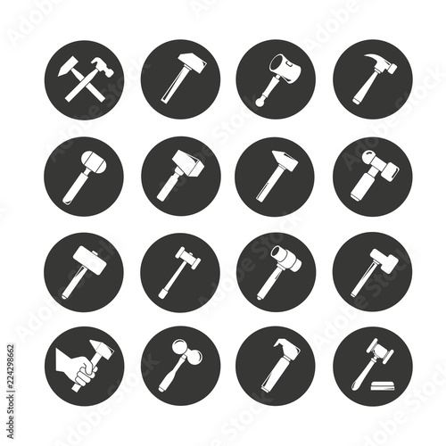 hammer icon set in circle button