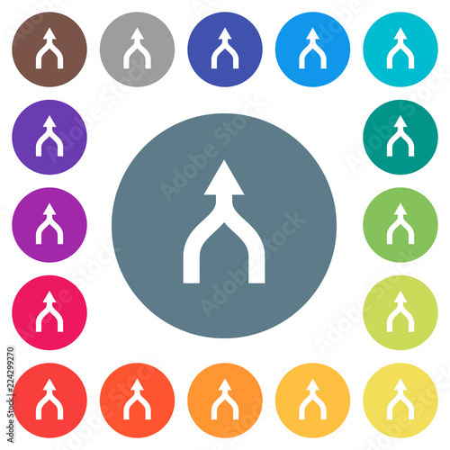 Merge arrows up flat white icons on round color backgrounds