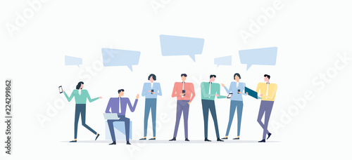 flat illustration group business team meeting and group business character working acting design concept 