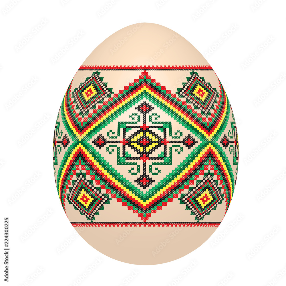 the easter egg with ukrainian cross-stitch ethnic pattern. pysanka ornament. isolated vector. the easter egg with ukrainian cross-stitch ethnic pattern. pysanka ornament. isolated vector.
