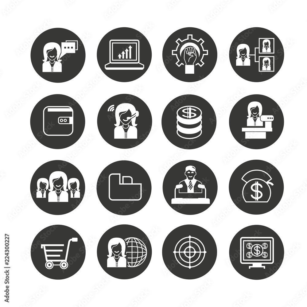 business management icon set in circle button business management icon set in circle button