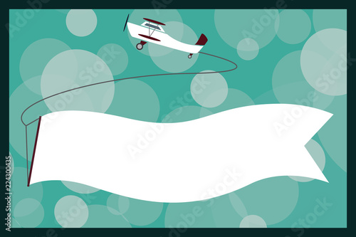Flat design business Vector Illustration Empty template esp isolated Minimalist graphic layout template for advertising. Flying Propel Plane Pulling a Blank Long Banner Strip for advertisement