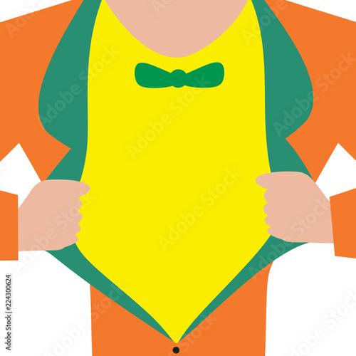 Flat design business Vector Illustration Empty template Layout for invitation greeting card promotion poster voucher. Man wearing Formal Suit Opening Half of his Tuxedo Jacket Coat wider