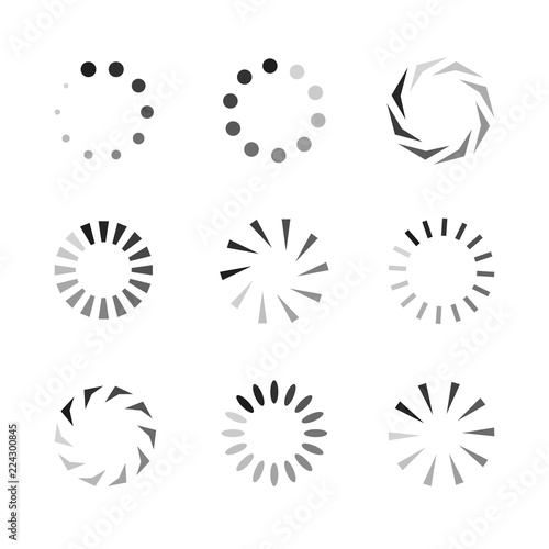 Vector Load Icons Set, Monochrome Circels, Loading Process. photo