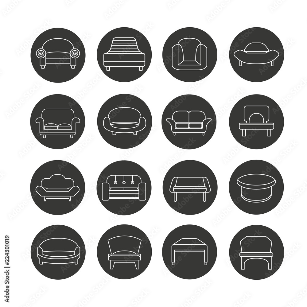 sofa icon set in circle button sofa icon set in circle button