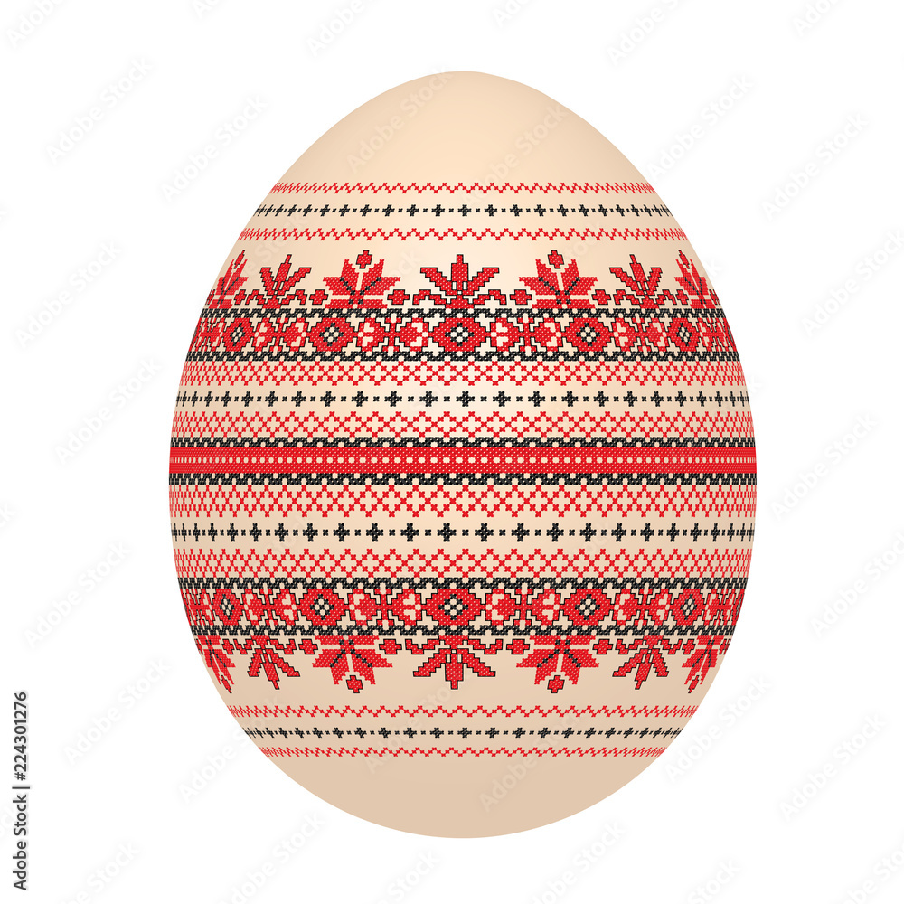 the easter egg with ukrainian cross-stitch ethnic pattern. pysanka ornament. isolated vector.