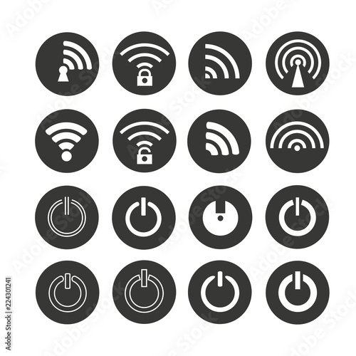 wireless icon set in circle buttons