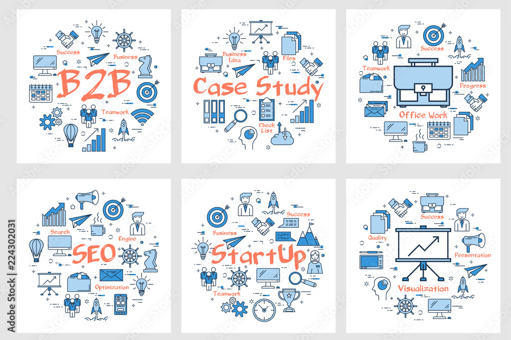 Fototapeta premium Banners - b2b concept, case study, startup and seo