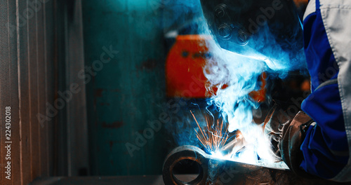 Metal cutting with acetylene torch in industry photo