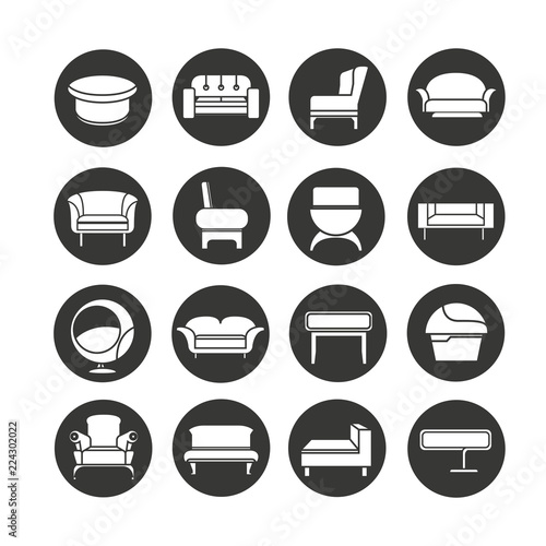 sofa icons in circle buttons