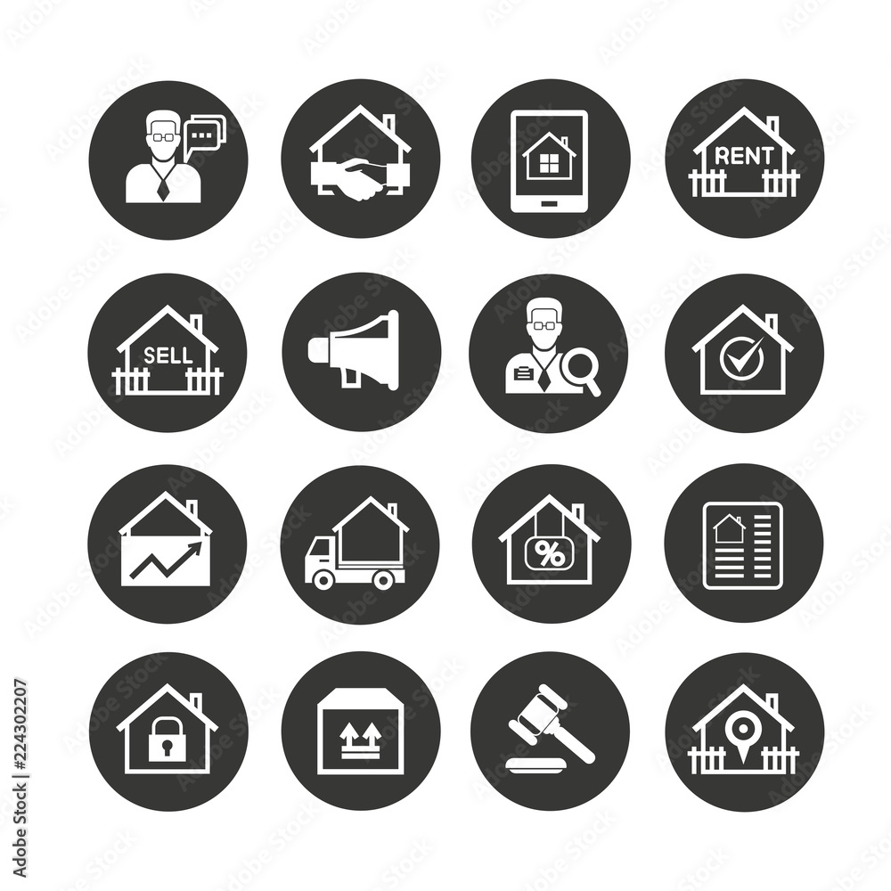 Fototapeta premium real estate icon set in circle button