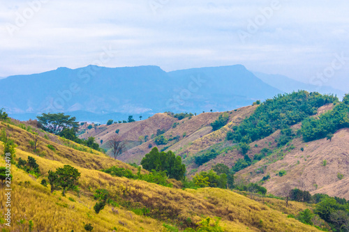 Beautiful landscape view of hill and mountain with cloud sky.