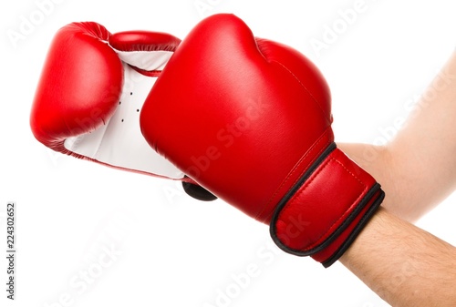 A pair of boxing gloves on hands, isolated on White Background