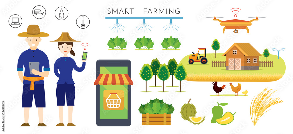 Thailand Smart Farmer and Farming Concept, Modern Agriculture and Market, Internet of Things