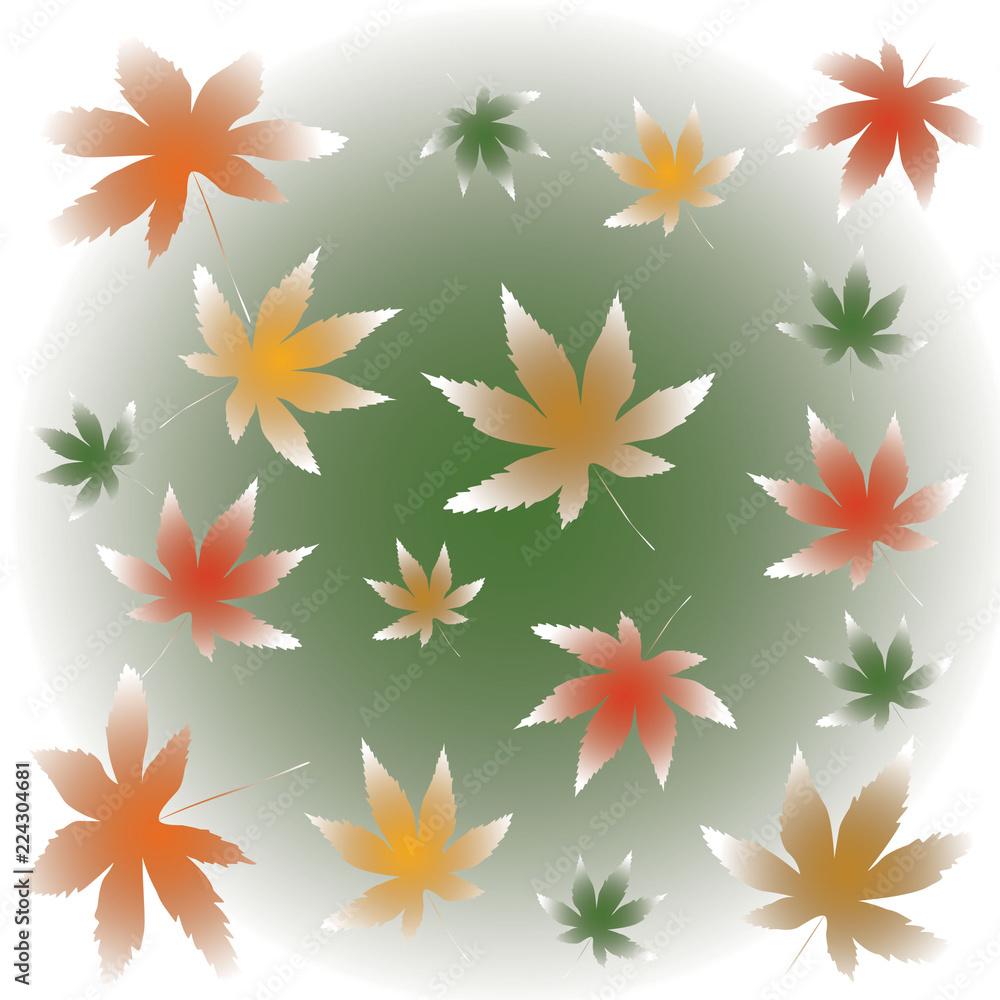pale autumn maple leaves falling on misty background illustration