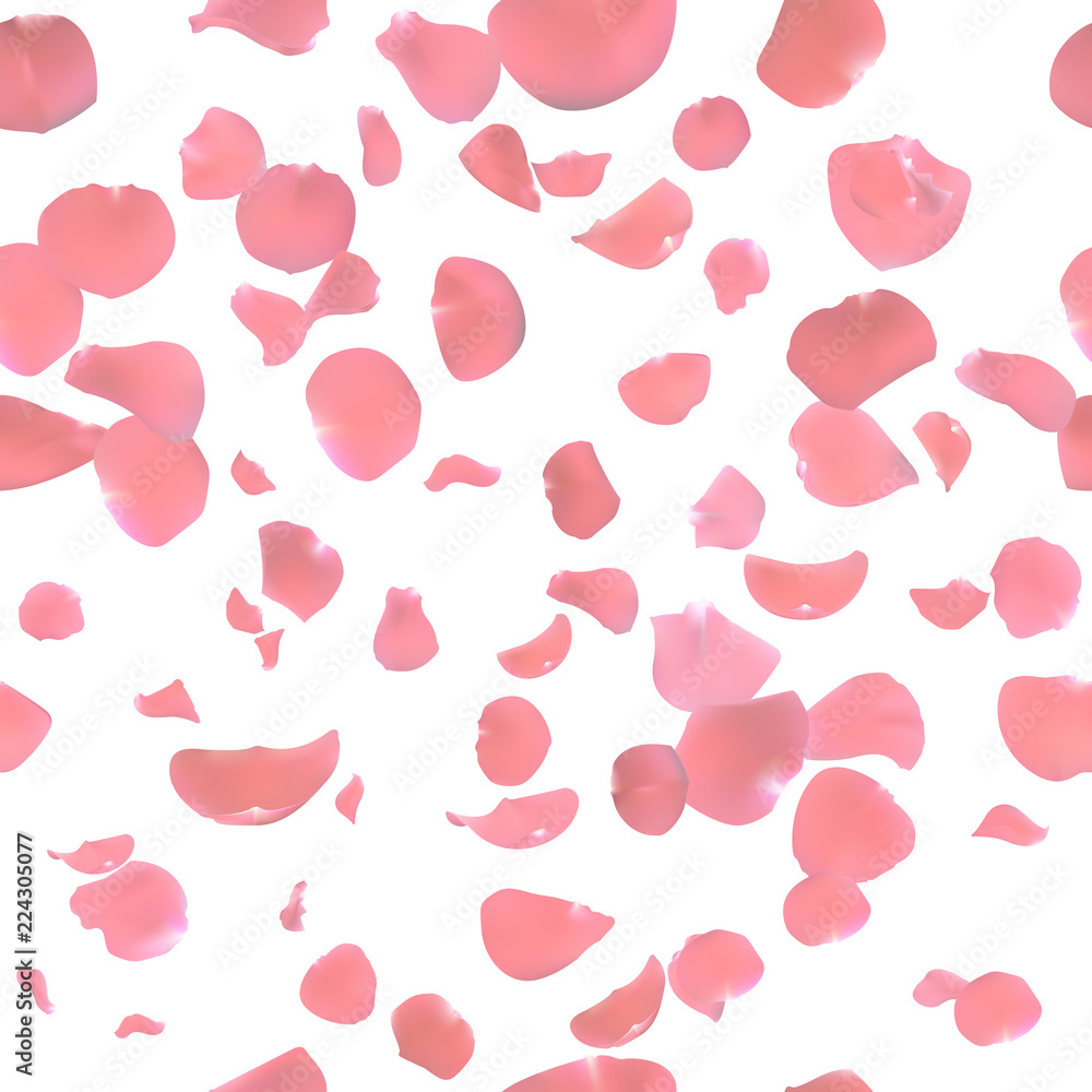 Pink rose petals. Seamless pattern background. Valentines day. Vector illustration. Wedding