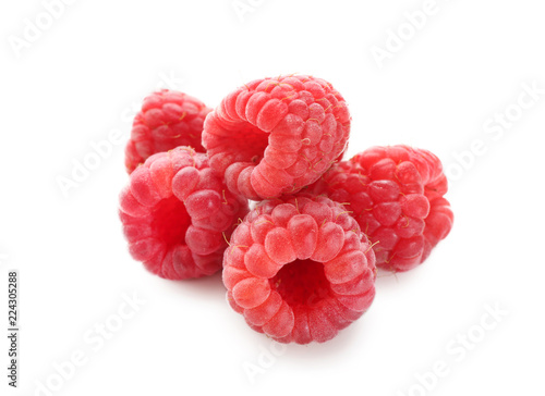 Delicious fresh ripe raspberries on white background
