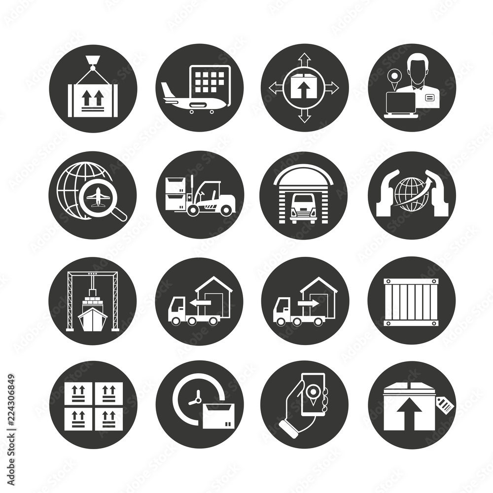 shipping and logistics icon set in circle button shipping and logistics icon set in circle button