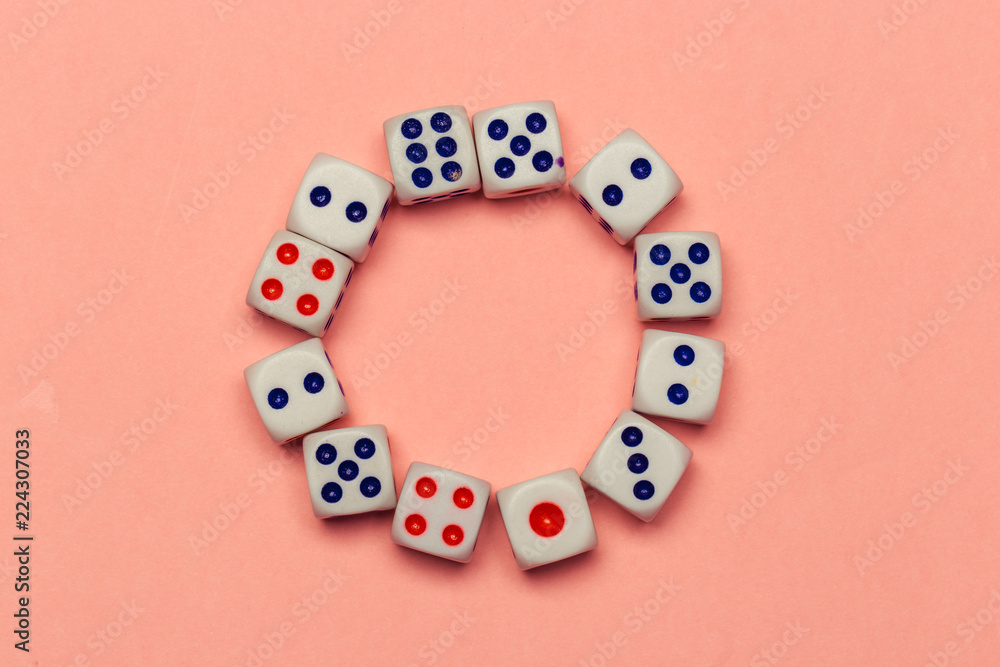Number zero lay out of dice on peachy background close up Number zero lay out of dice on peachy background close up